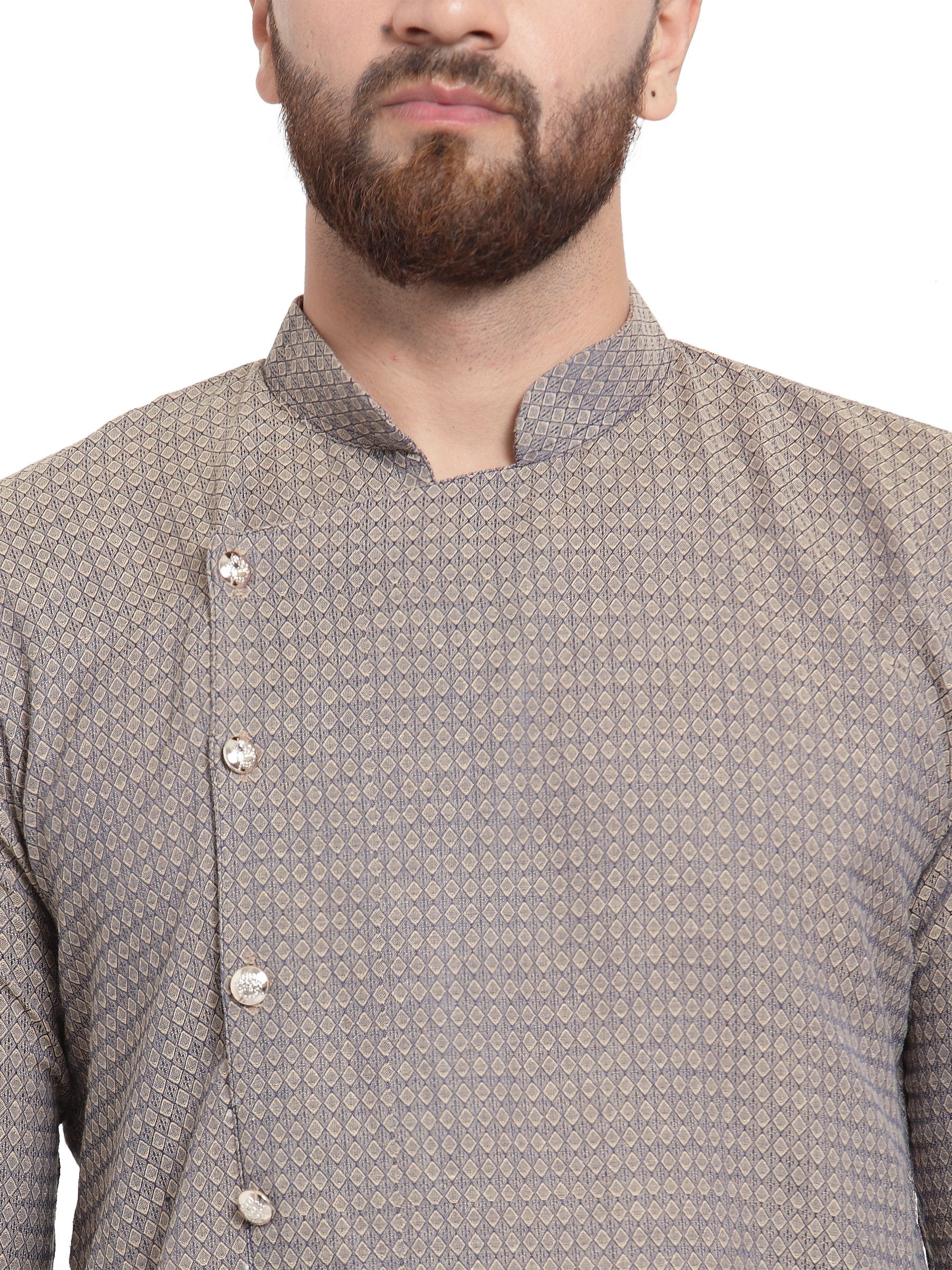Jompers Men's Grey Self Design Kurta with Pajama