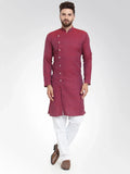 Jompers Men's Maroon Self Design Kurta with Pajama