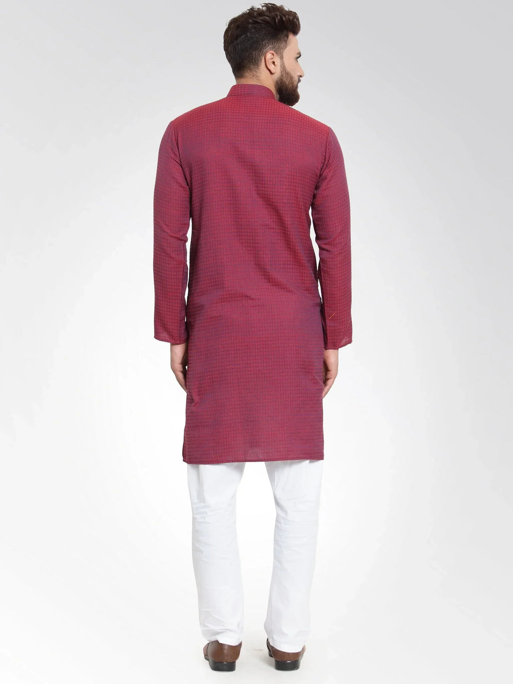 Jompers Men's Maroon Self Design Kurta with Pajama
