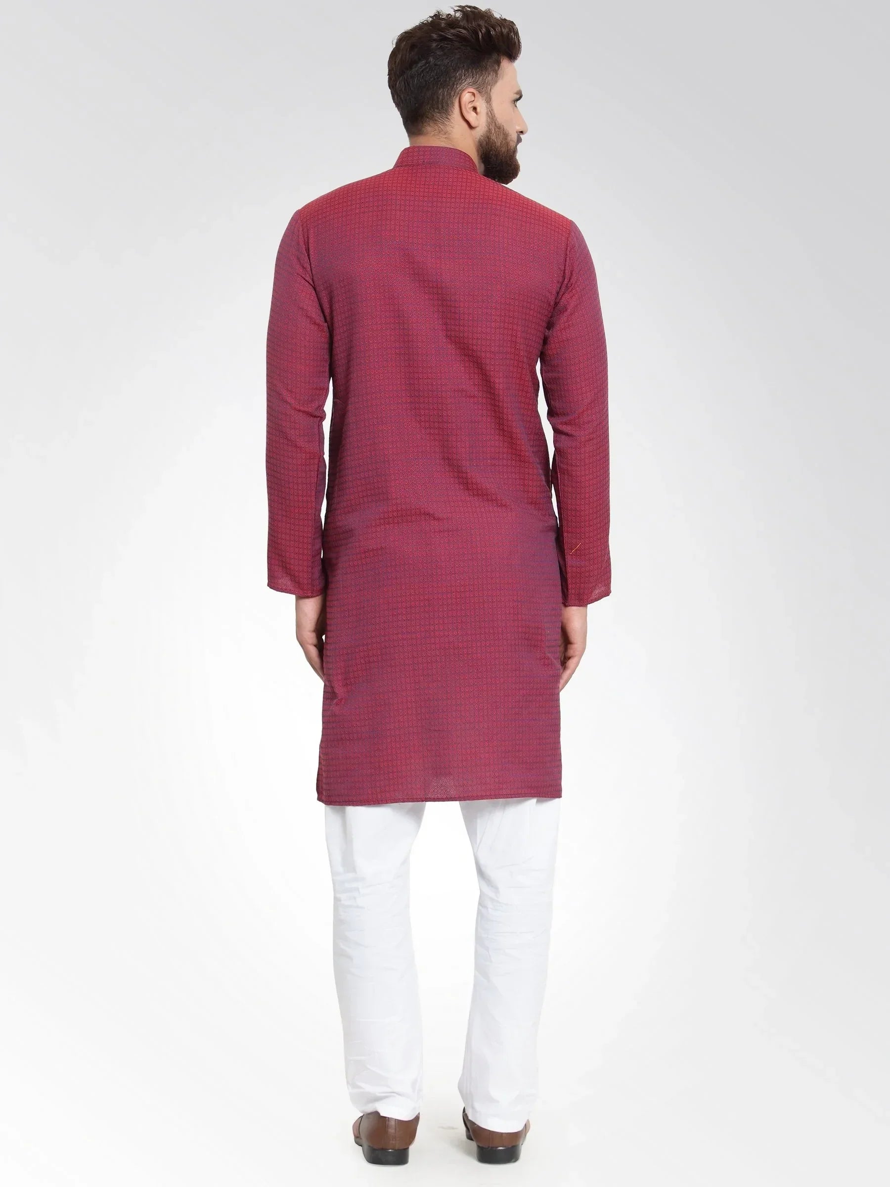 Jompers Men's Maroon Self Design Kurta with Pajama