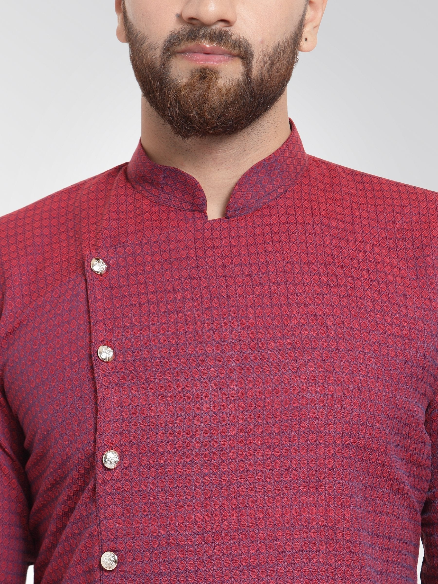 Jompers Men's Maroon Self Design Kurta with Pajama