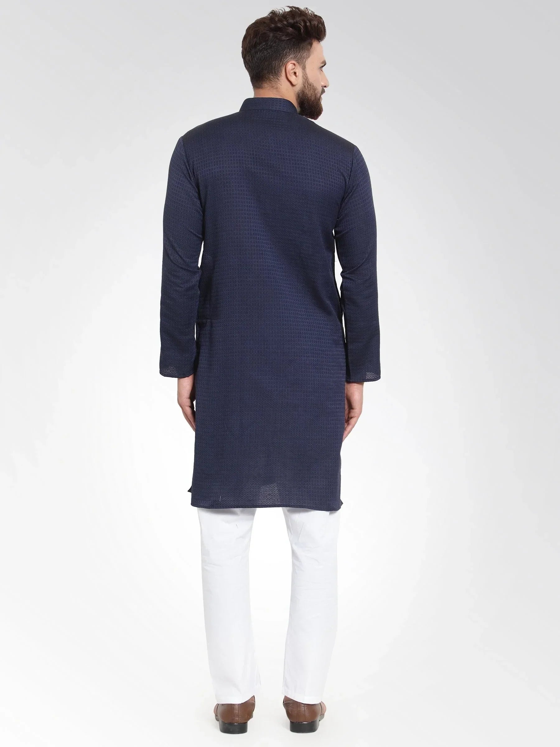 Jompers Men's Navy Self Design Kurta with Pajama