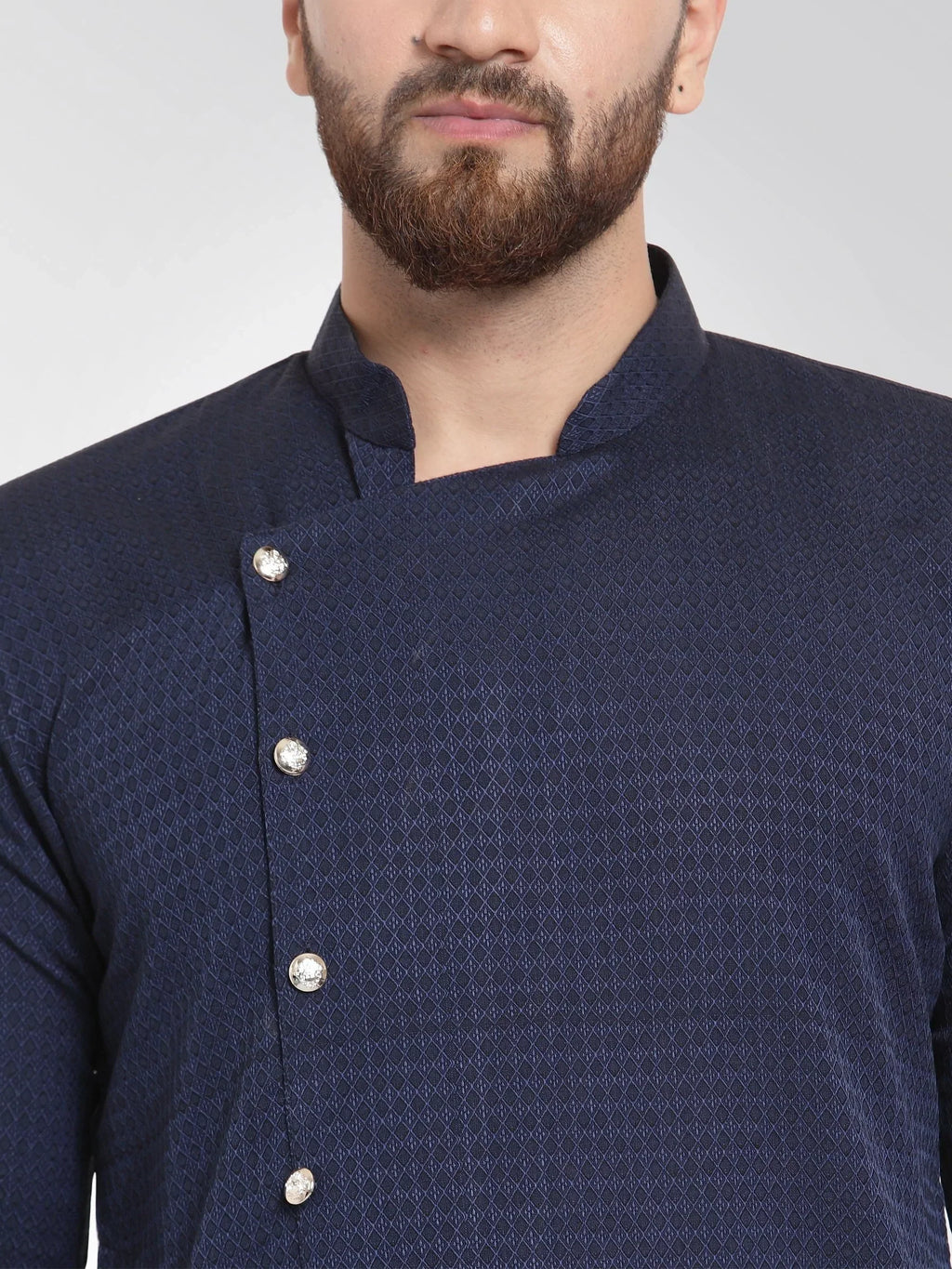 Jompers Men's Navy Self Design Kurta with Pajama