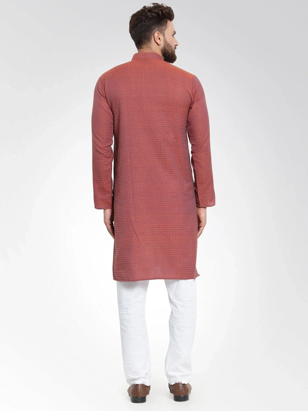 Jompers Men's Red Self Design Kurta with Pajama