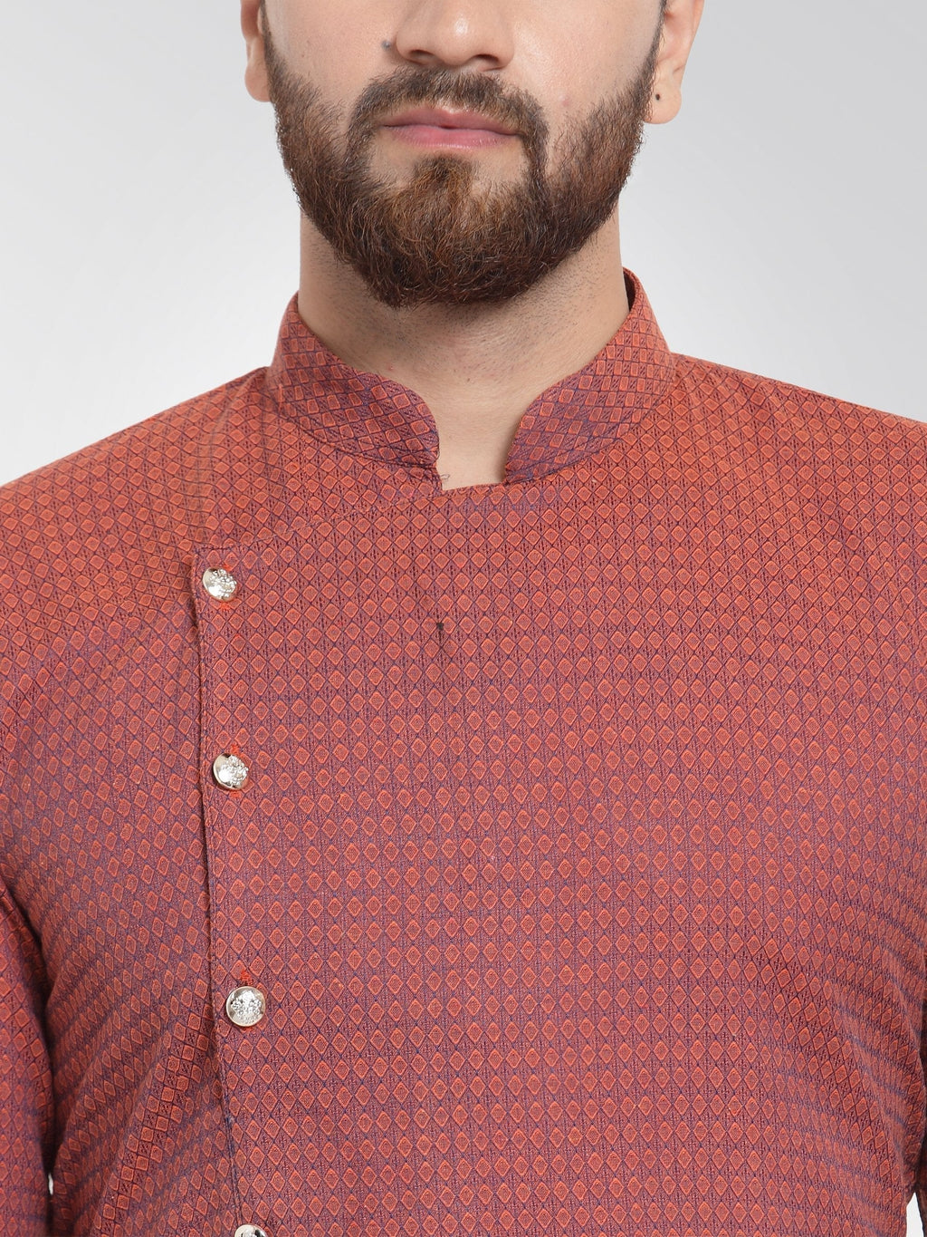 Jompers Men's Red Self Design Kurta with Pajama