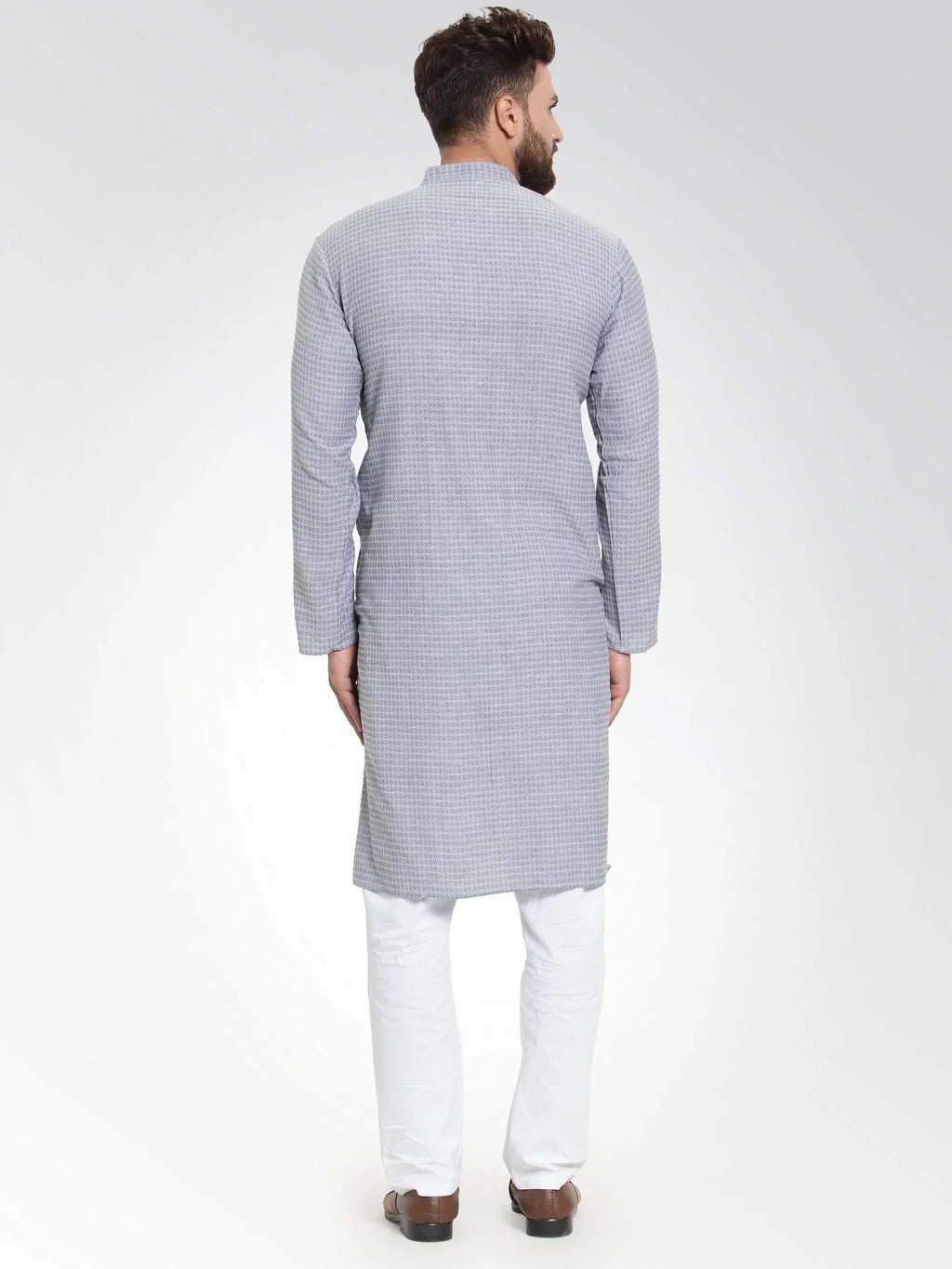 Jompers Men's Steel Blue Self Design Kurta with Pajama