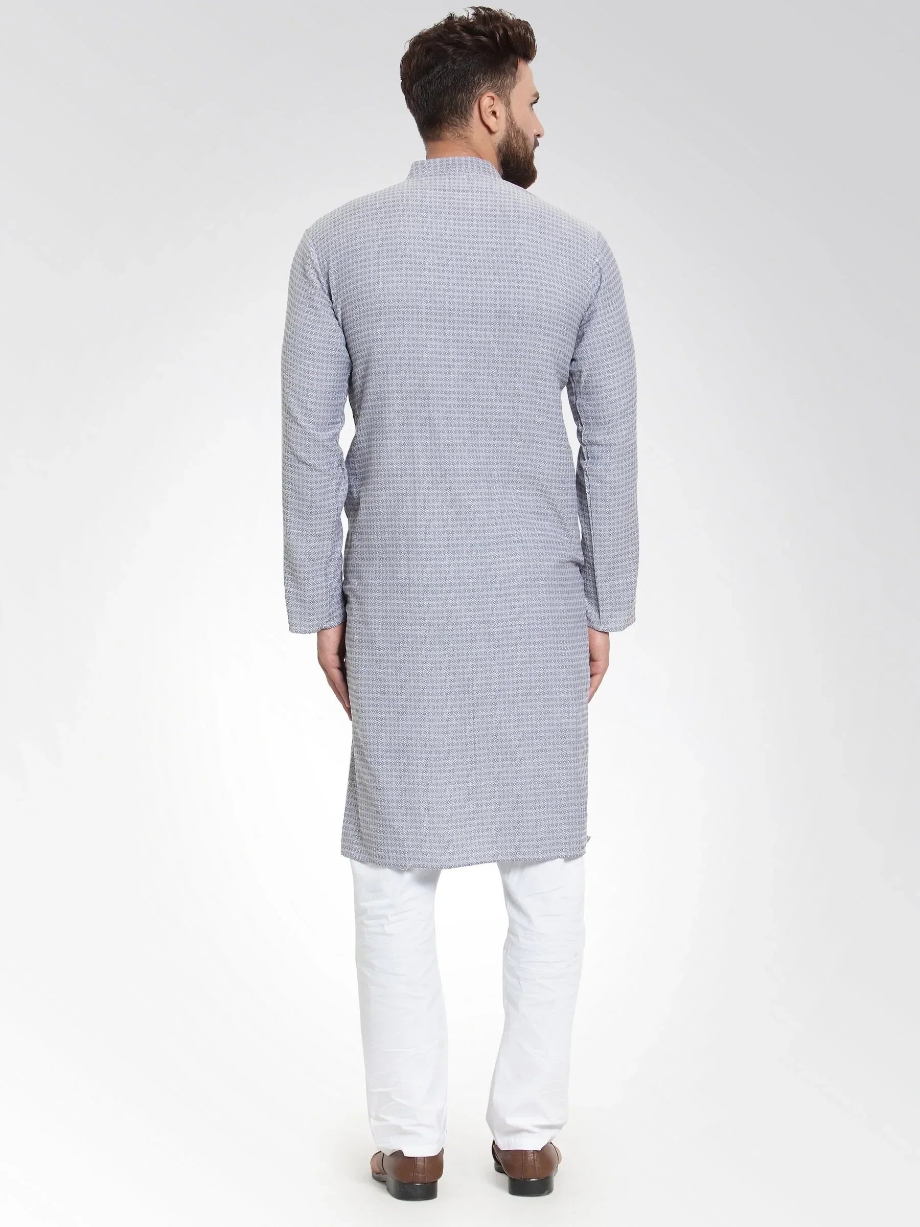 Jompers Men's Steel Blue Self Design Kurta with Pajama
