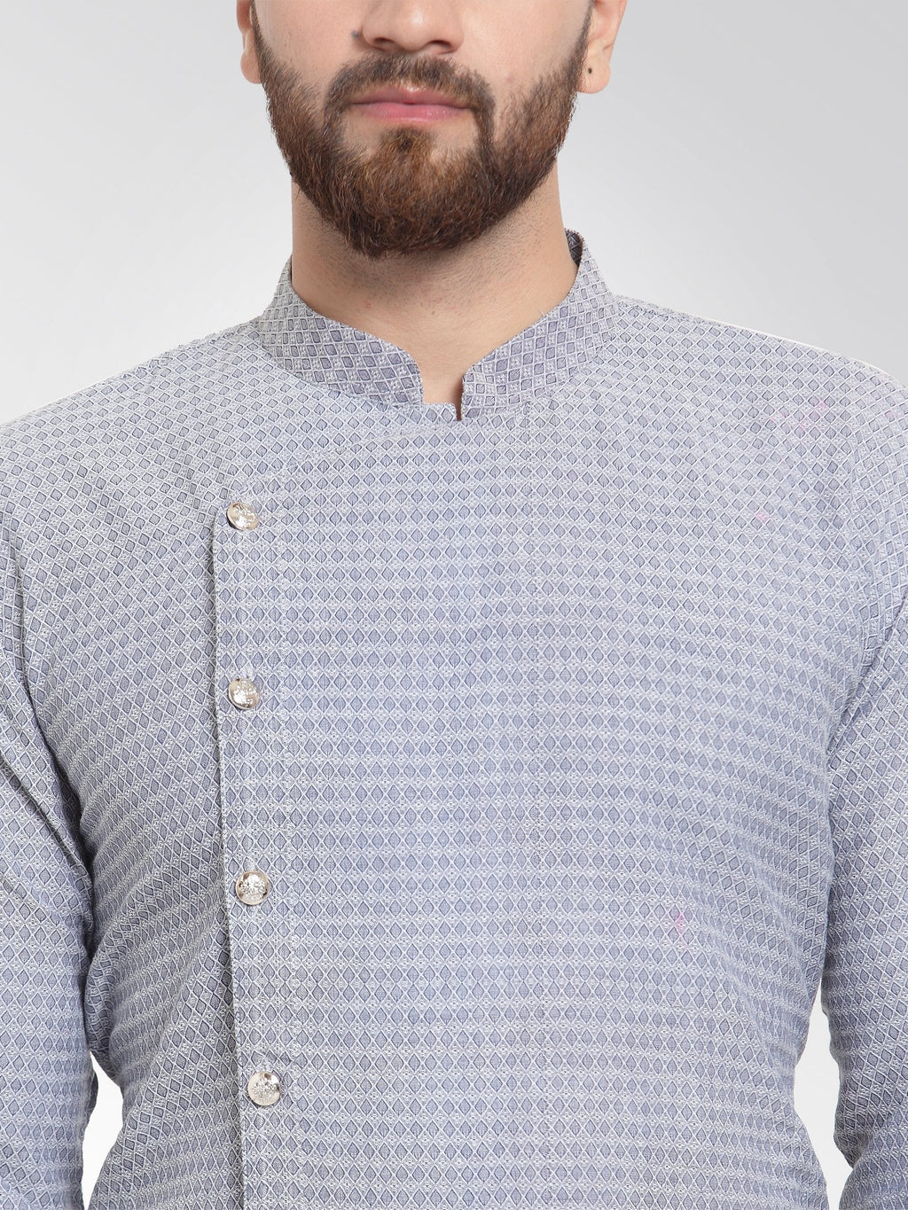 Jompers Men's Steel Blue Self Design Kurta with Pajama