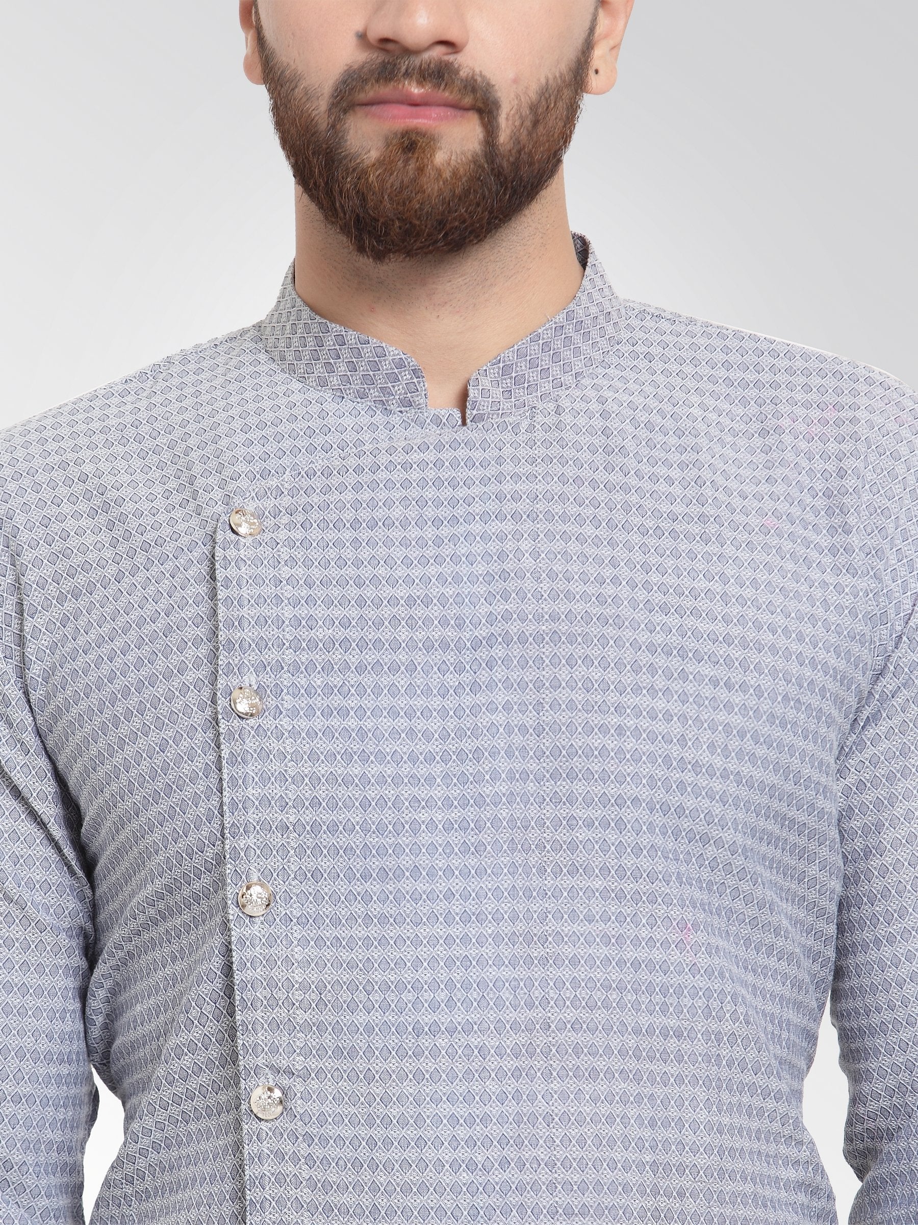 Jompers Men's Steel Blue Self Design Kurta with Pajama