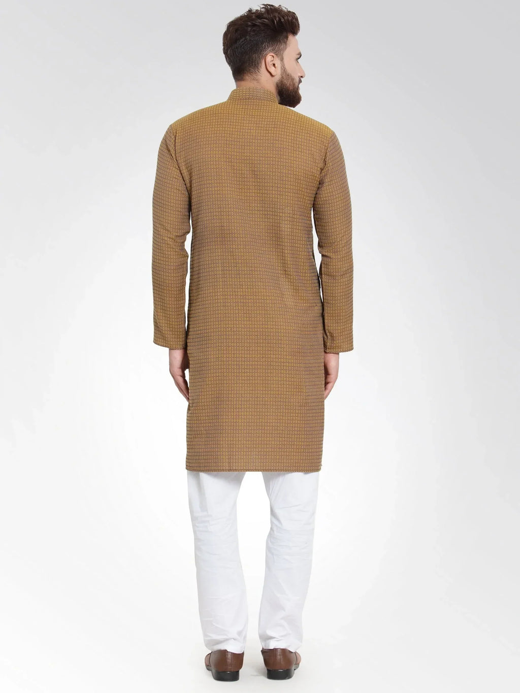 Jompers Men's Yellow Self Design Kurta with Pajama
