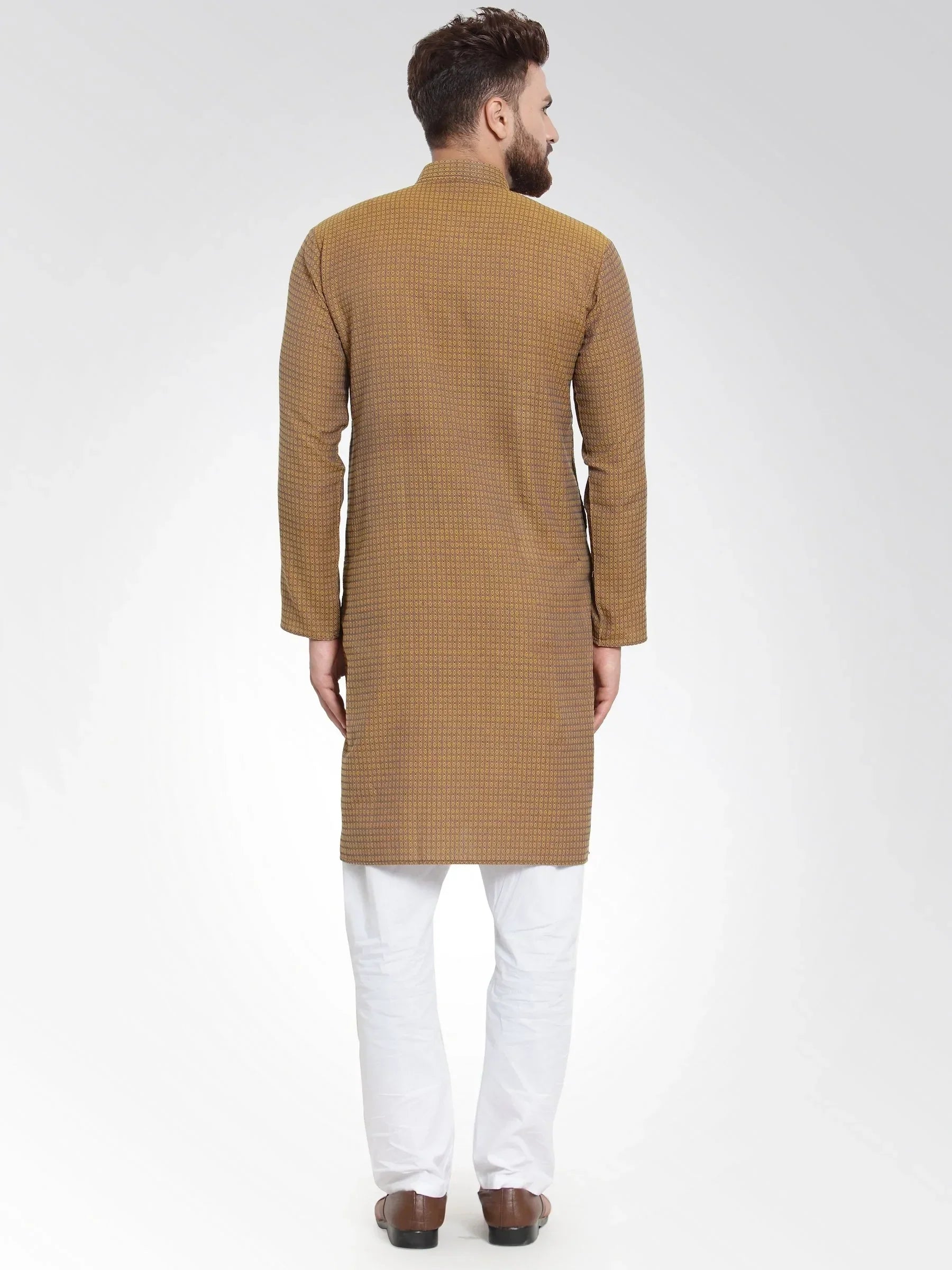 Jompers Men's Yellow Self Design Kurta with Pajama