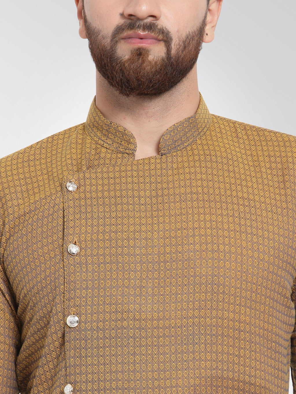 Jompers Men's Yellow Self Design Kurta with Pajama