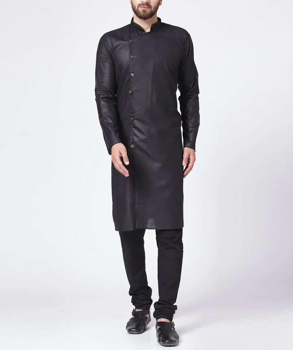 Jompers Men's Black Solid Kurta with Churidar