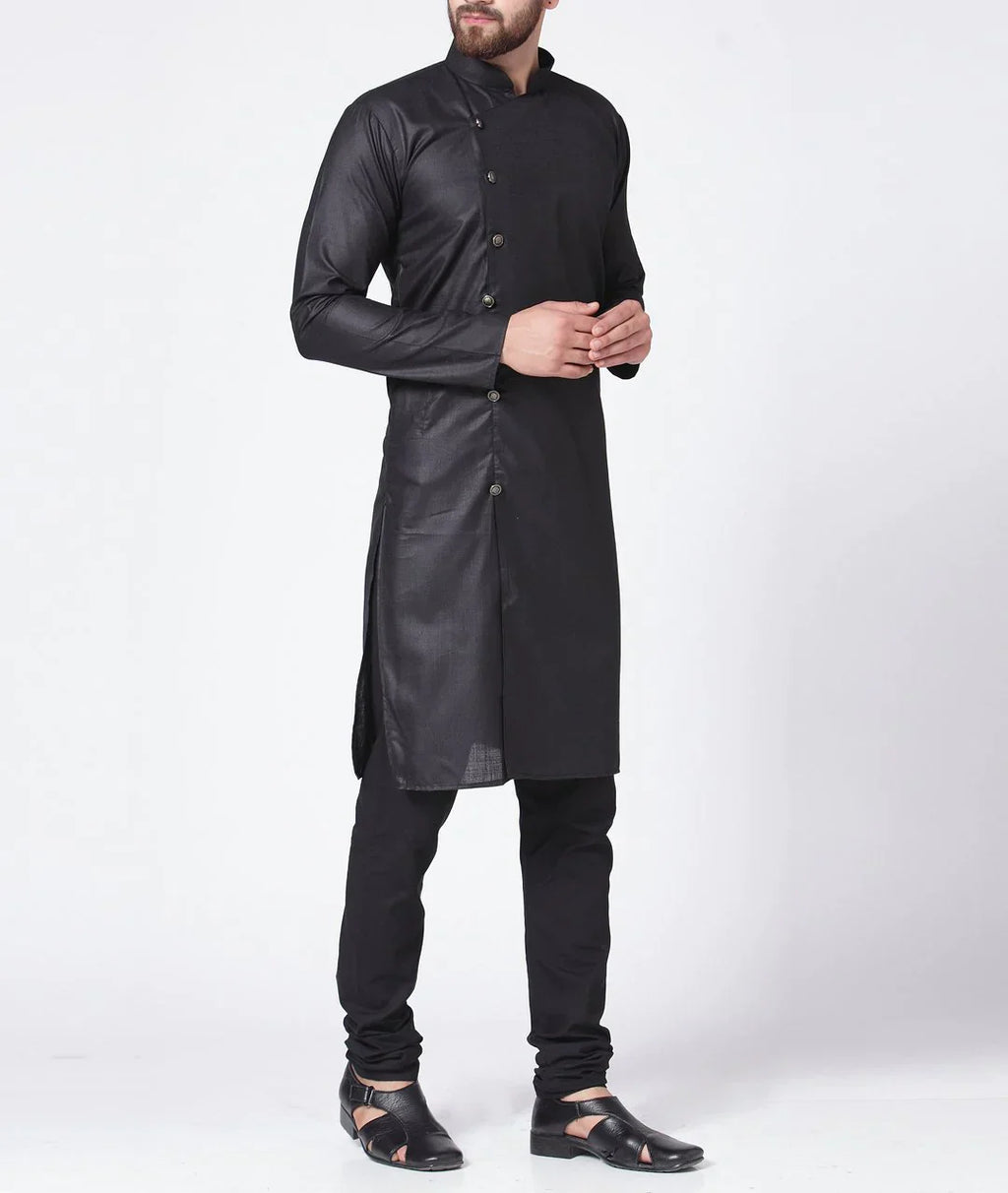 Jompers Men's Black Solid Kurta with Churidar