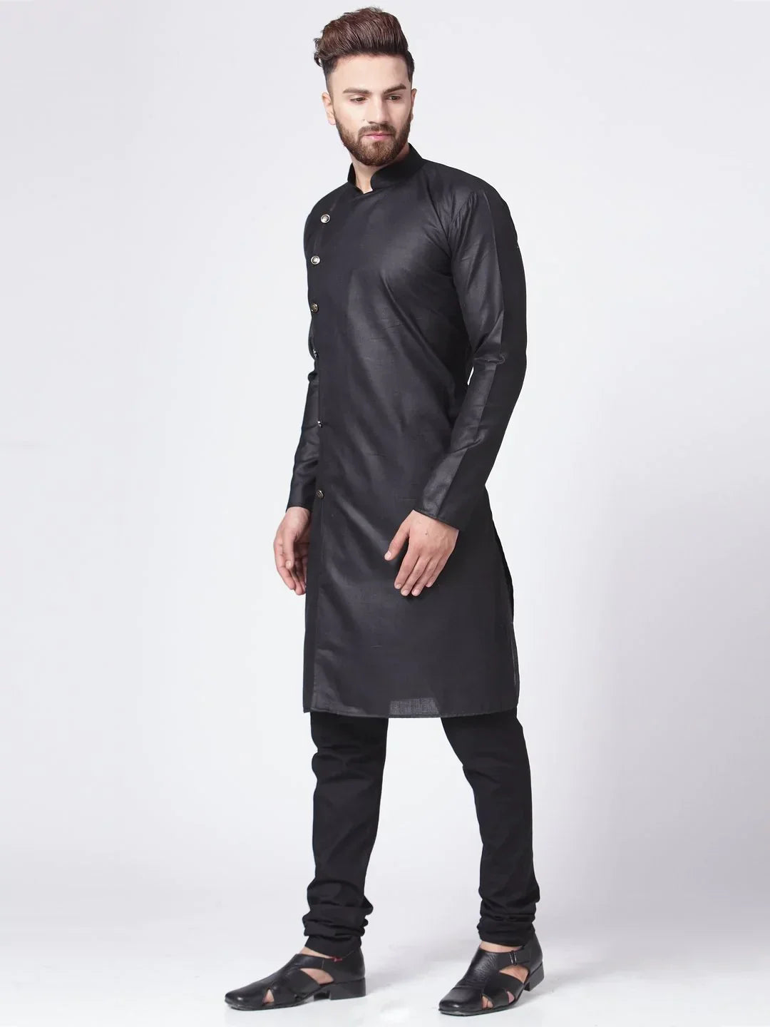 Jompers Men's Black Solid Kurta with Churidar