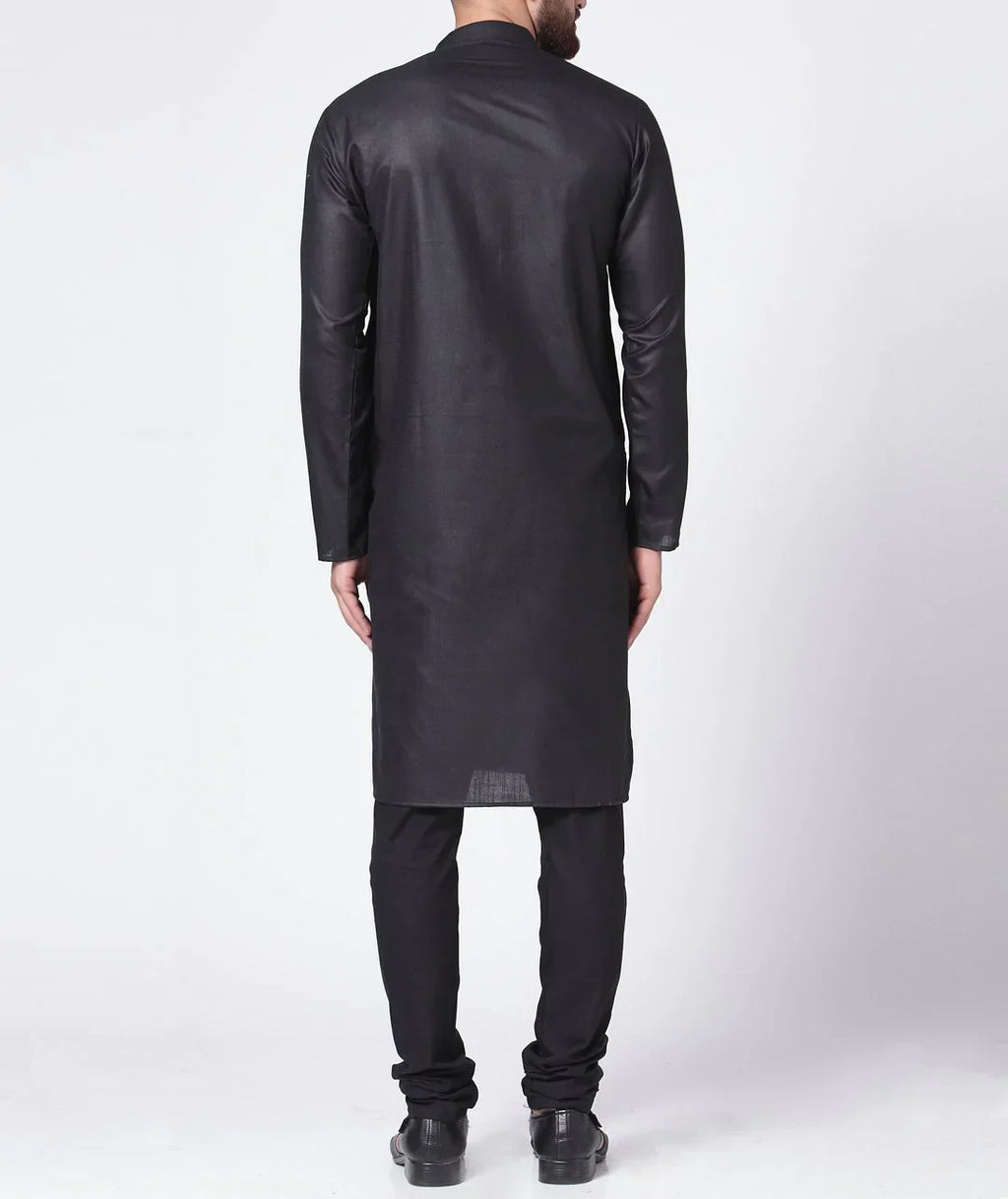 Jompers Men's Black Solid Kurta with Churidar