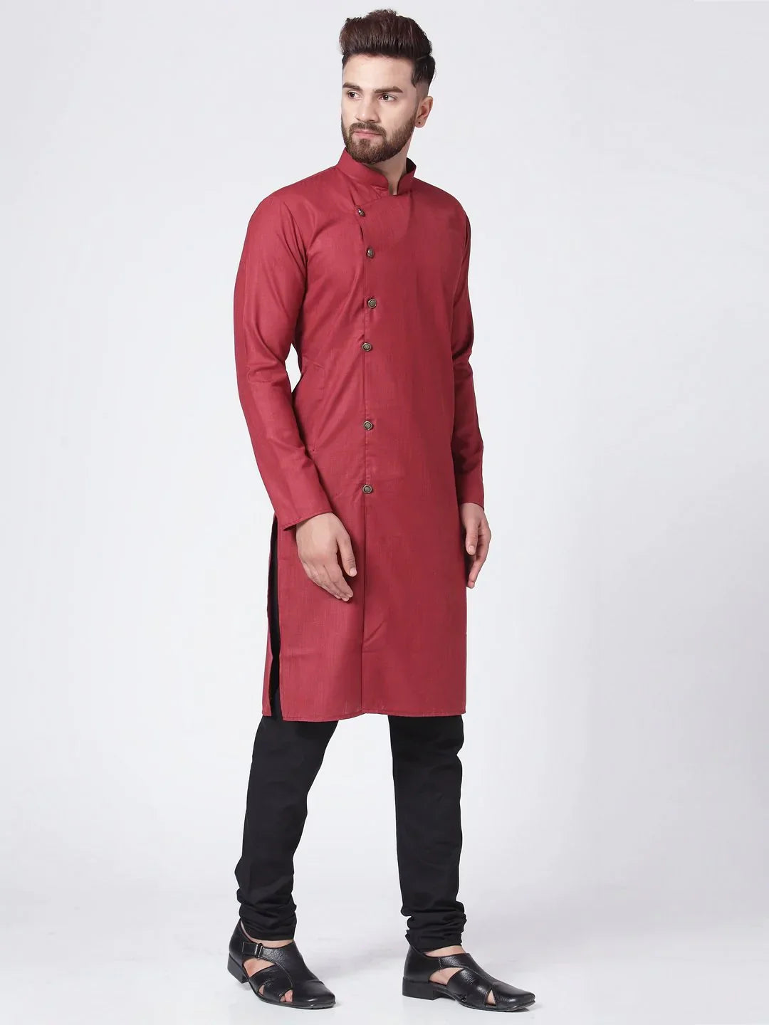 Jompers Men's Maroon Solid Kurta with Churidar