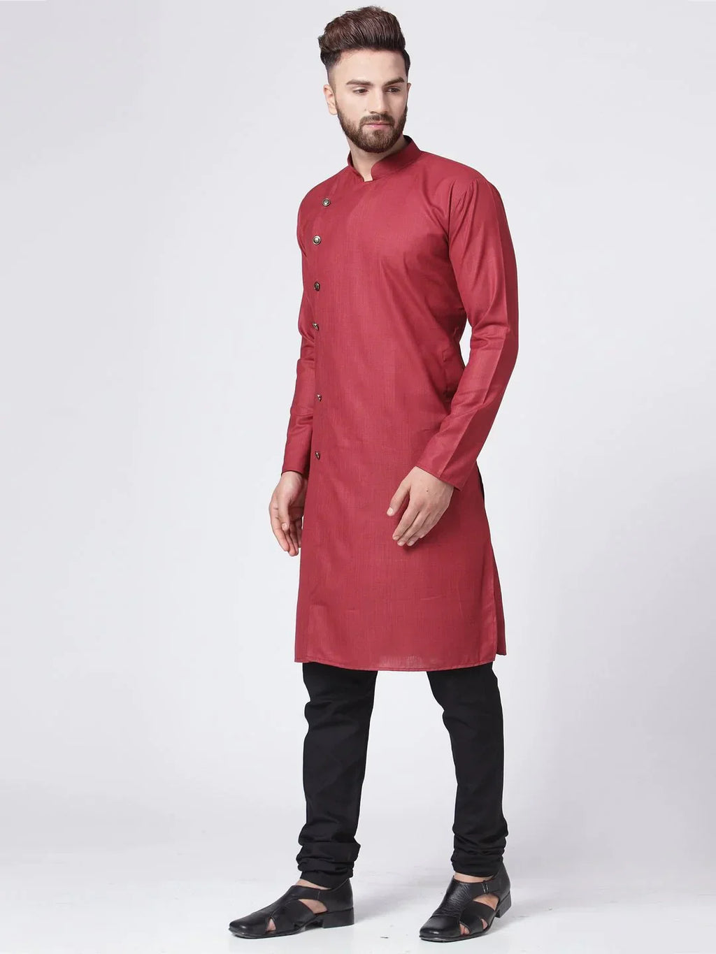 Jompers Men's Maroon Solid Kurta with Churidar