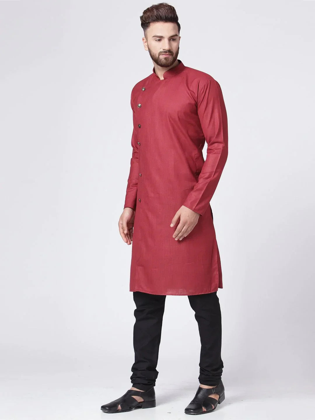 Jompers Men's Maroon Solid Kurta with Churidar