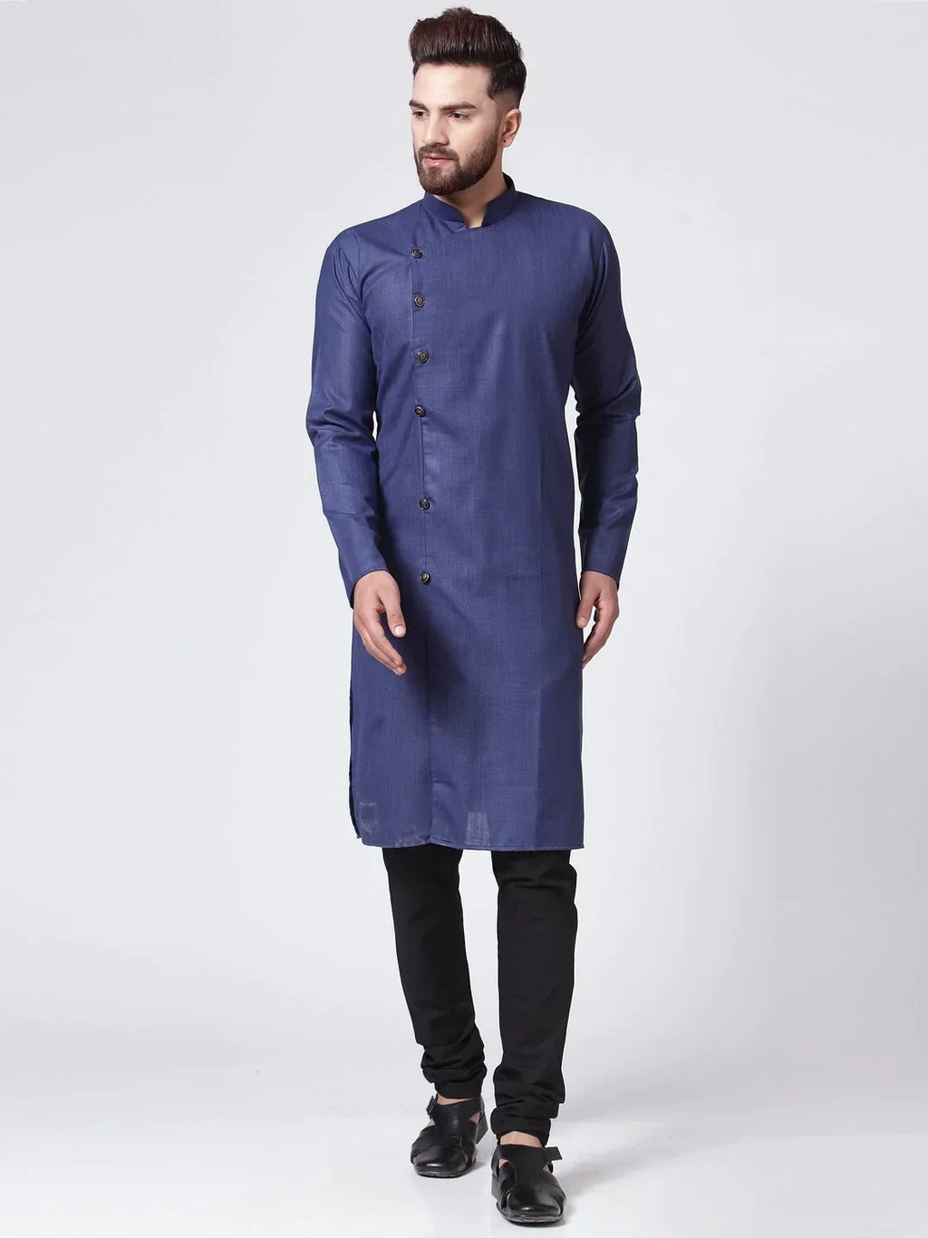 Jompers Men's Navy-Blue Solid Kurta with Churidar