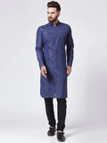 Jompers Men's Navy-Blue Solid Kurta with Churidar