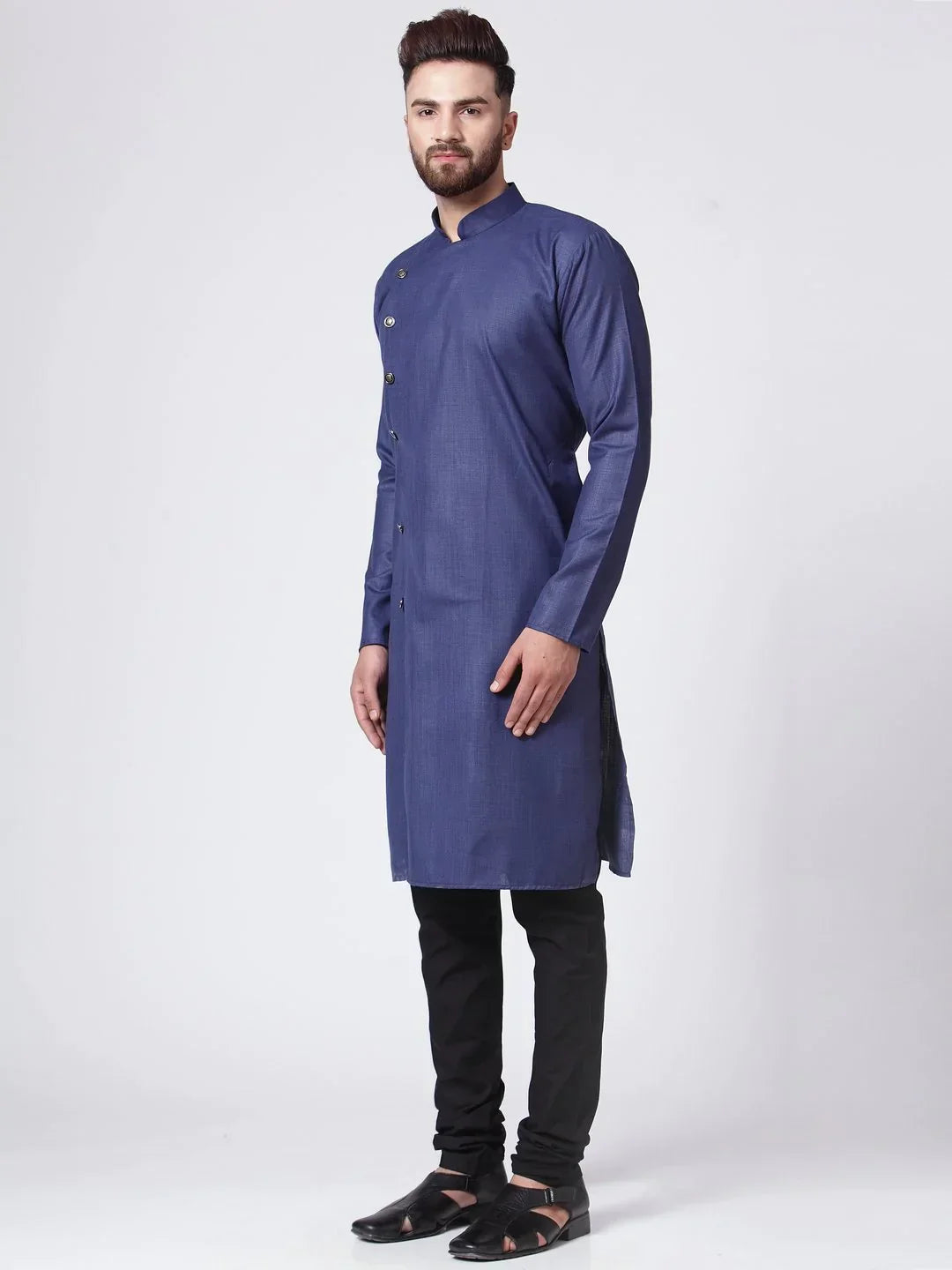 Jompers Men's Navy-Blue Solid Kurta with Churidar