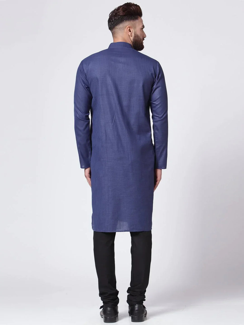 Jompers Men's Navy-Blue Solid Kurta with Churidar