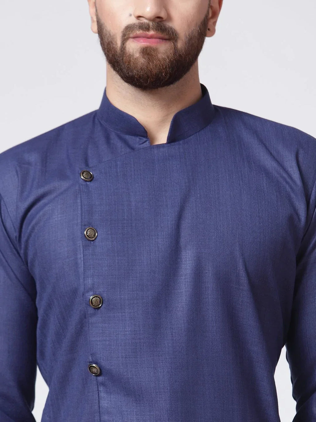 Jompers Men's Navy-Blue Solid Kurta with Churidar