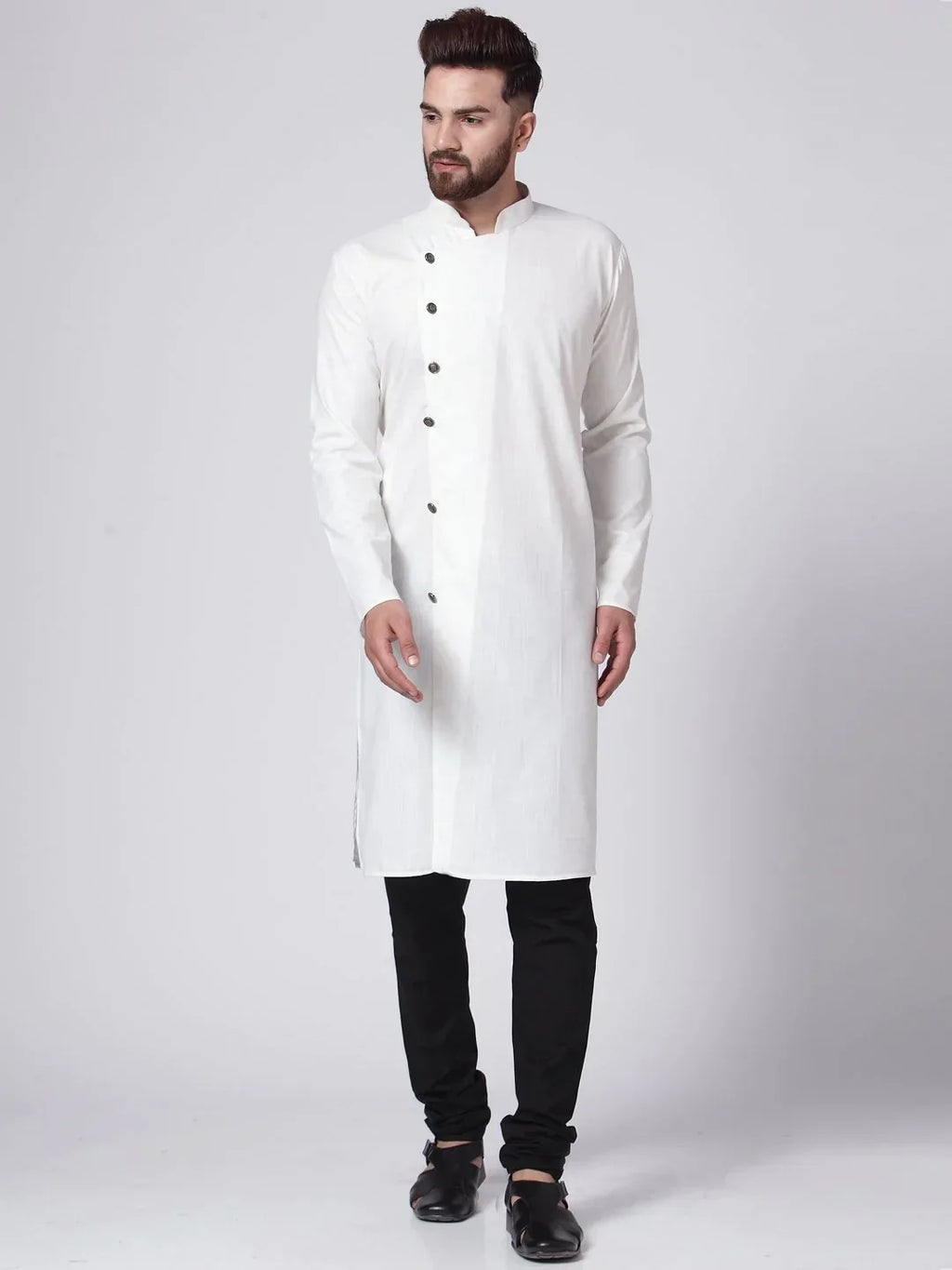 Jompers Men's White Solid Kurta with Churidar