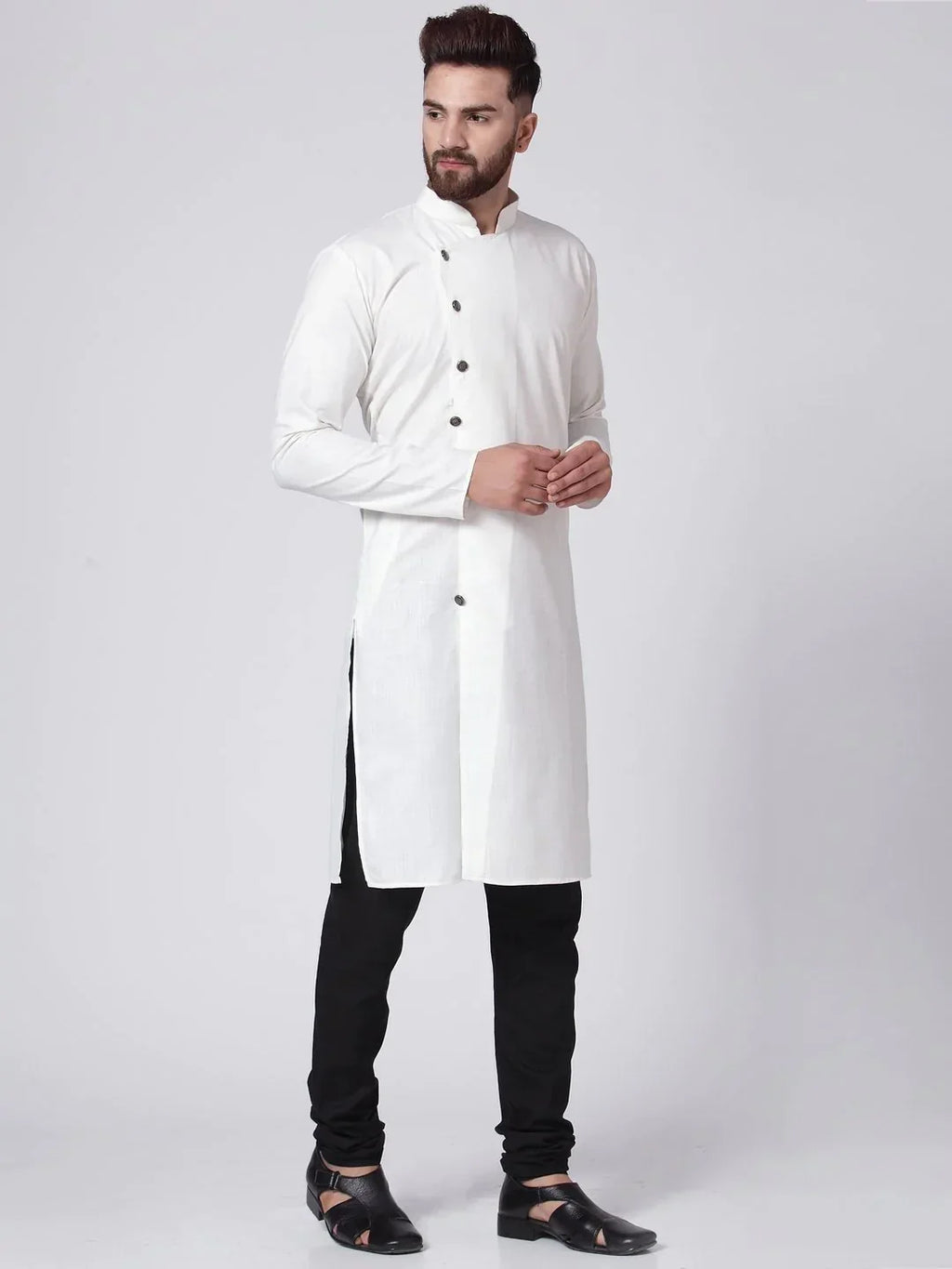 Jompers Men's White Solid Kurta with Churidar