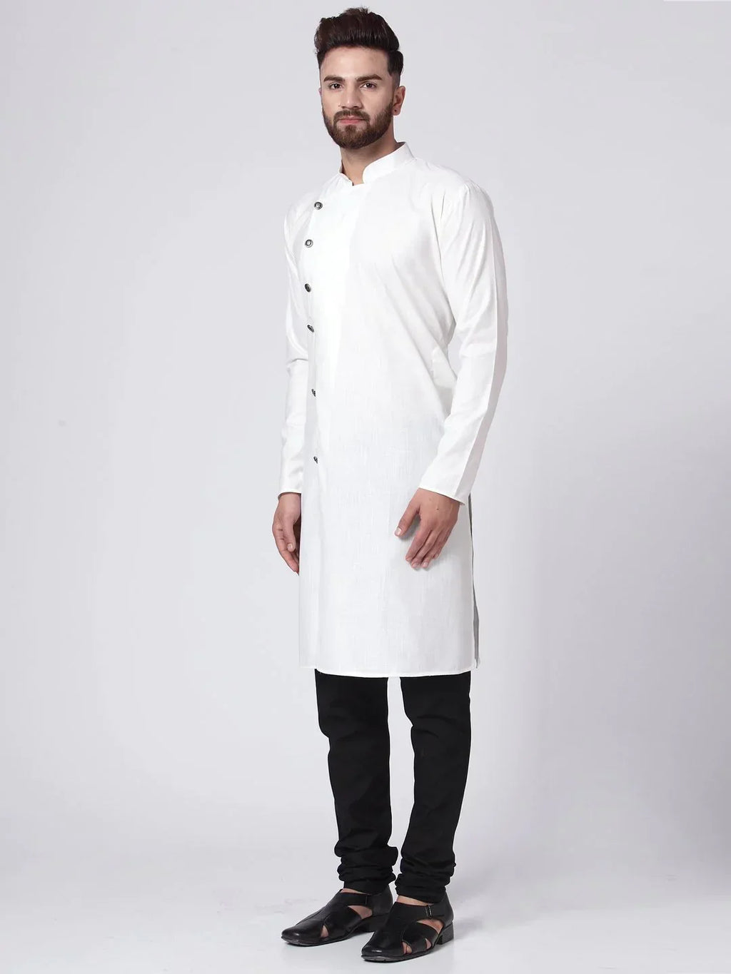 Jompers Men's White Solid Kurta with Churidar