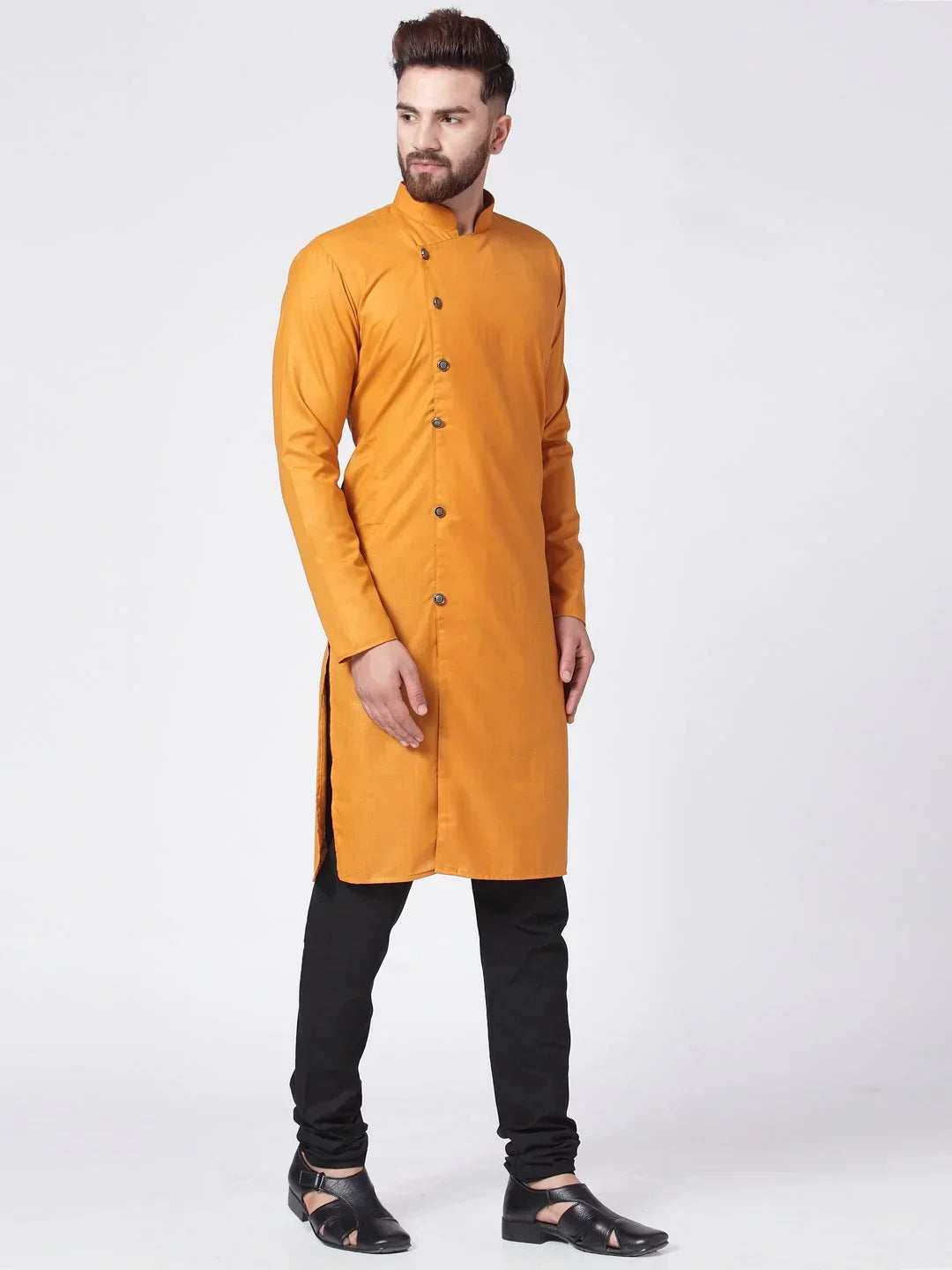 Jompers Men's Yellow Solid Kurta with Churidar