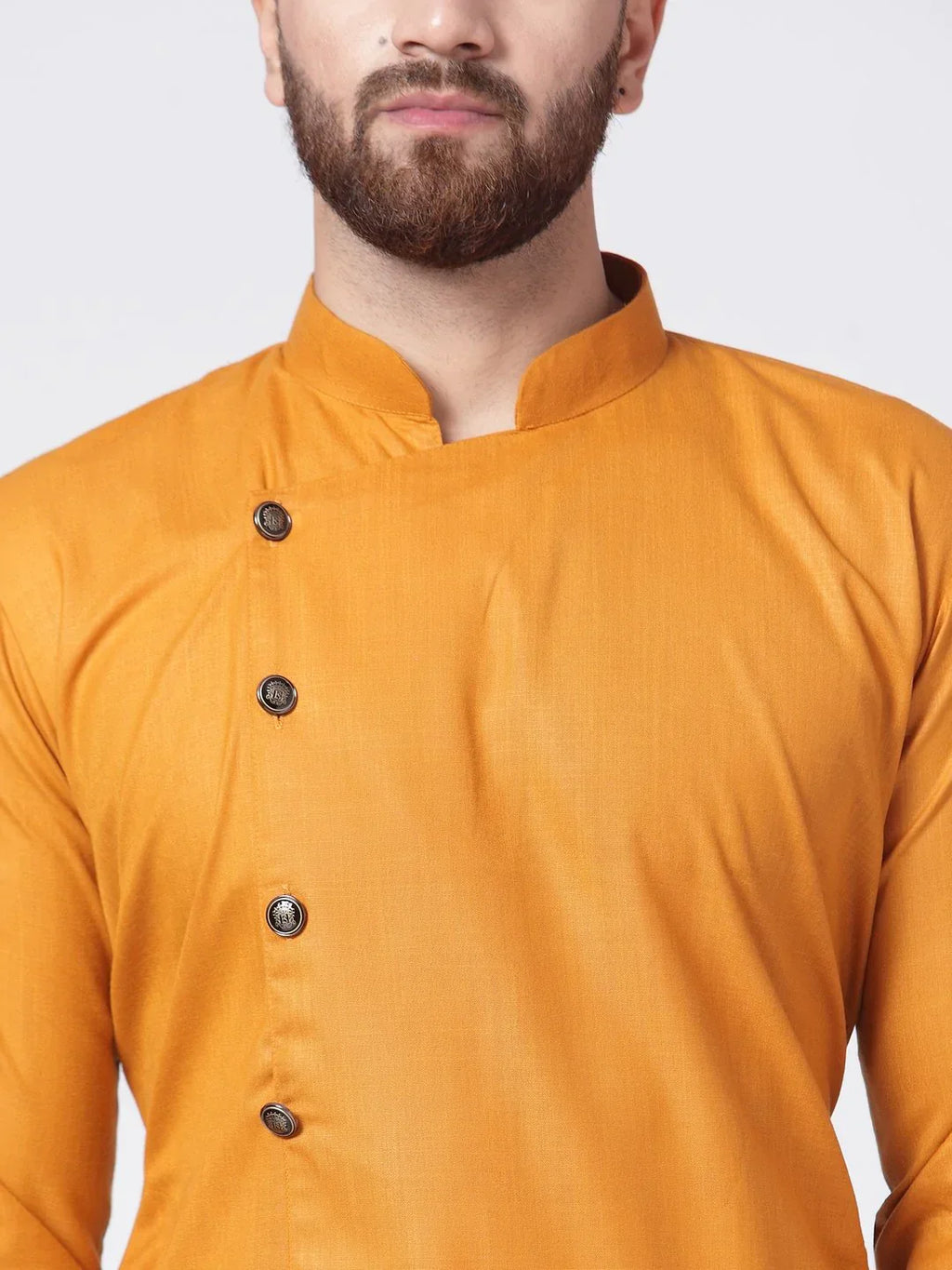 Jompers Men's Yellow Solid Kurta with Churidar