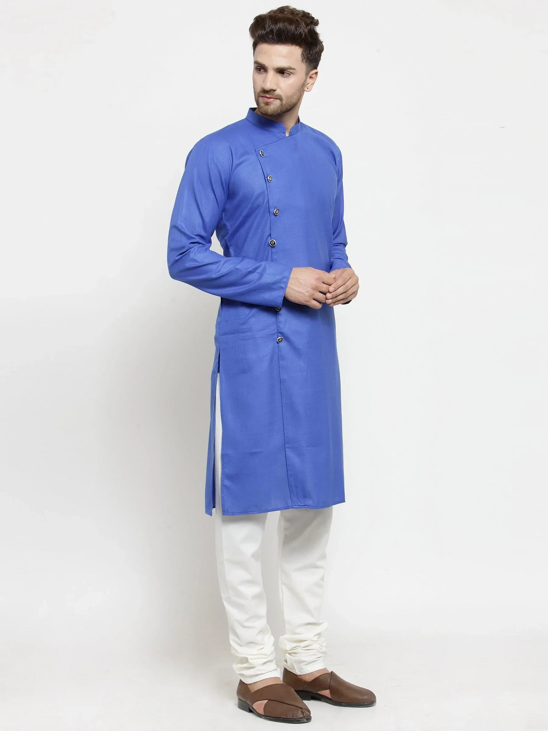 Jompers Men's Royal-Blue Solid Kurta with Churidar