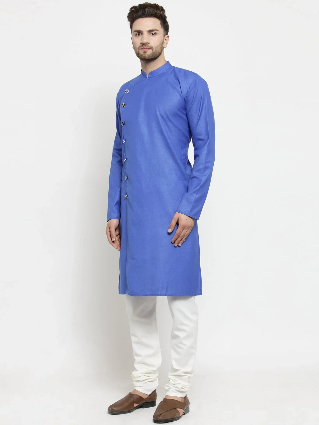 Jompers Men's Royal-Blue Solid Kurta with Churidar