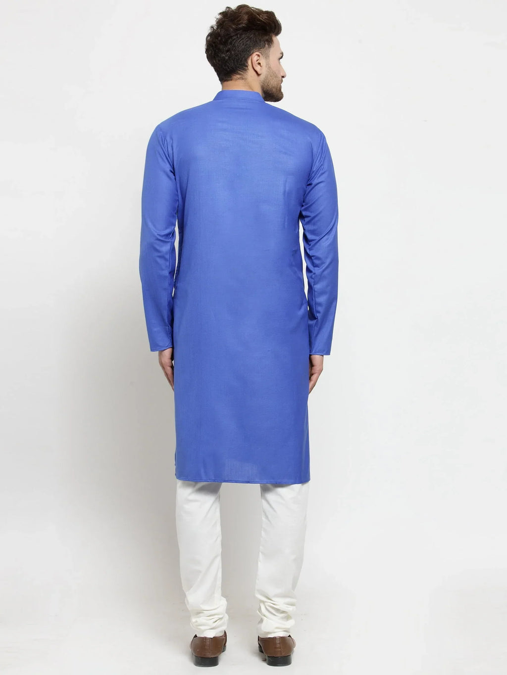 Jompers Men's Royal-Blue Solid Kurta with Churidar