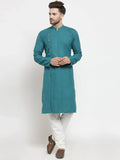 Jompers Men's Green Solid Kurta with Churidar