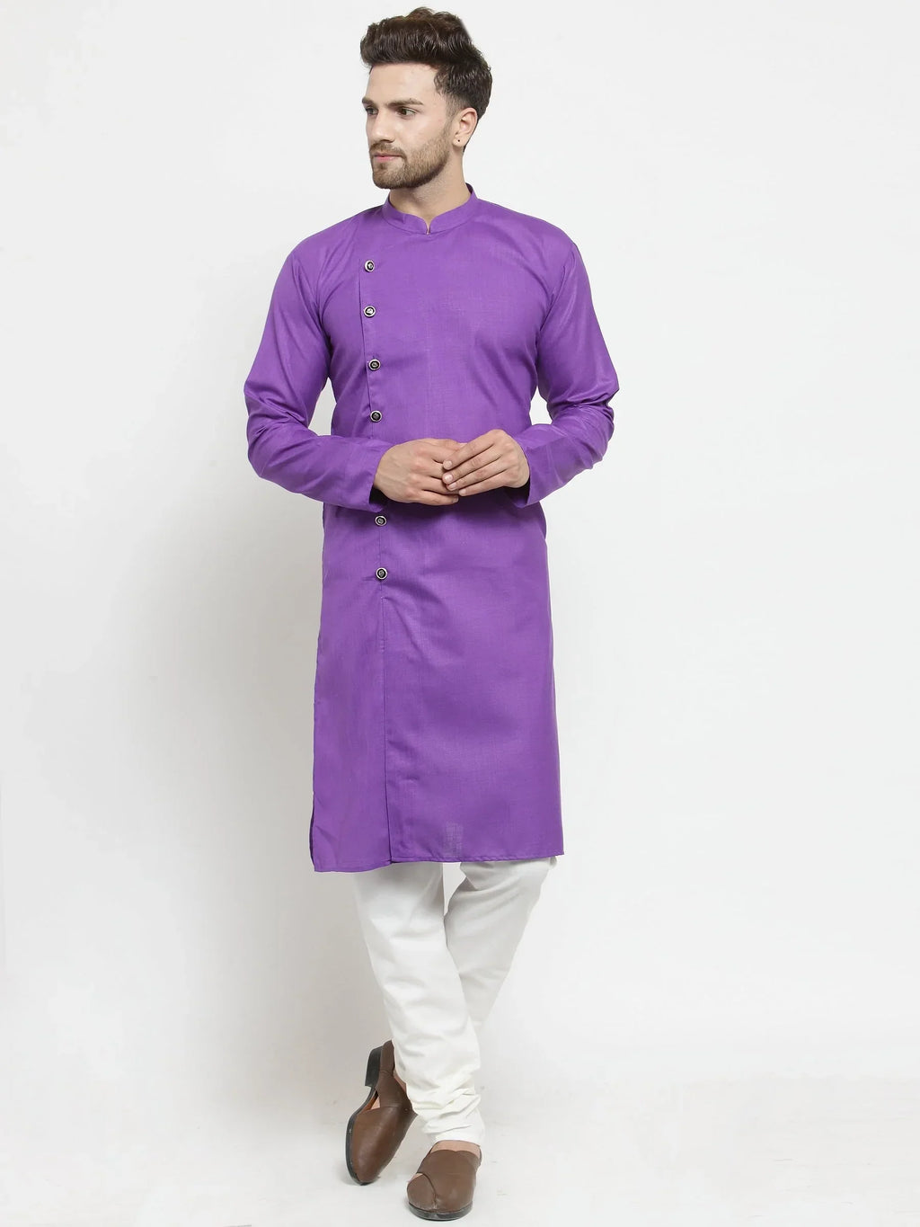 Jompers Men's Purple Solid Kurta with Churidar