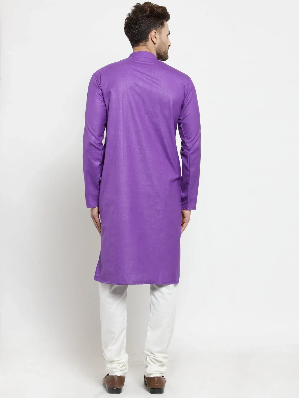 Jompers Men's Purple Solid Kurta with Churidar