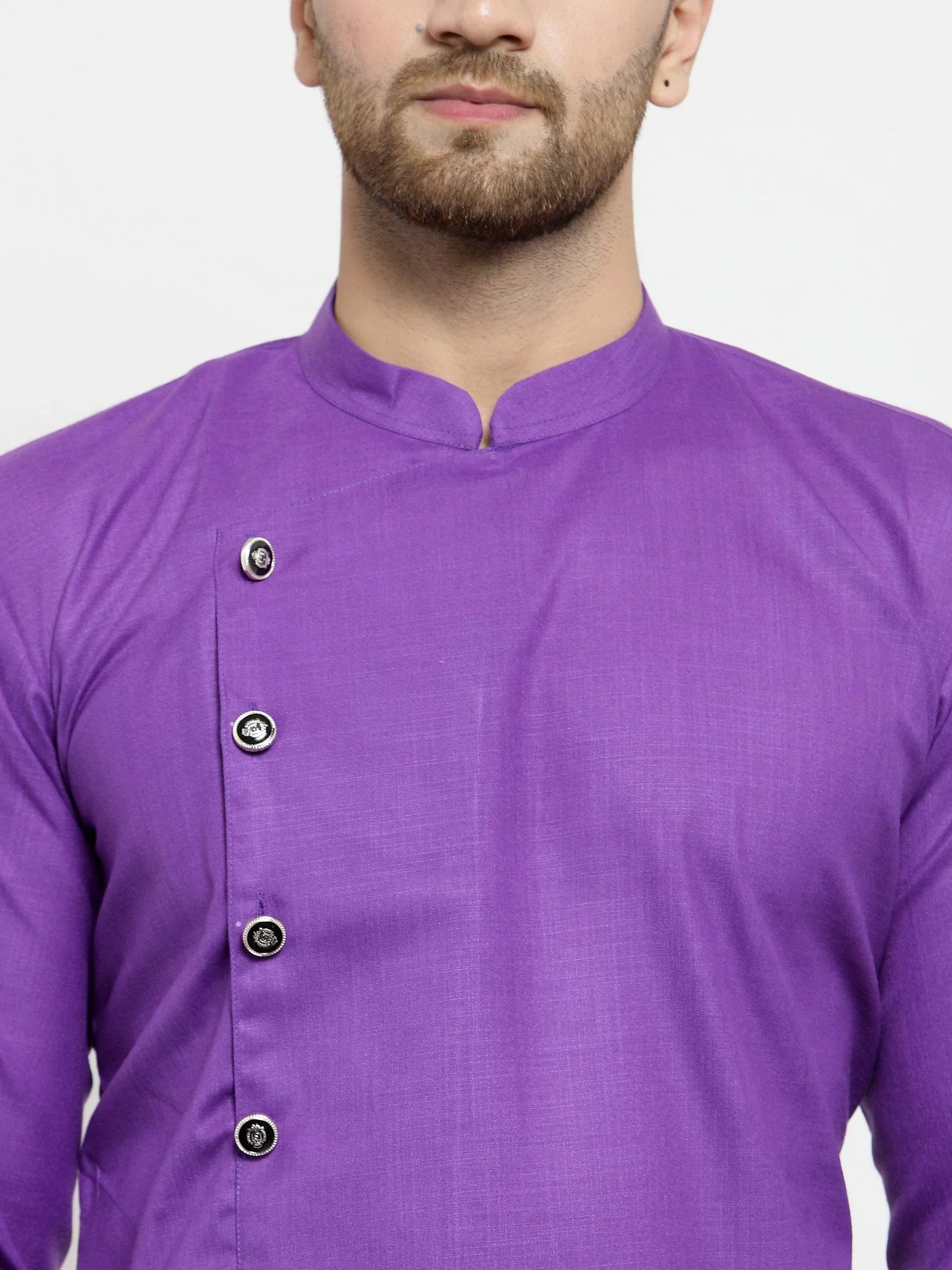 Jompers Men's Purple Solid Kurta with Churidar