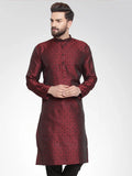 Jompers Men's Maroon-Colored & Black Self Design Kurta Only