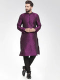 Jompers Men's Purple-Colored & Black Self Design Kurta with Churidar