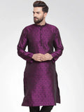 Jompers Men's Purple-Colored & Black Self Design Kurta Only
