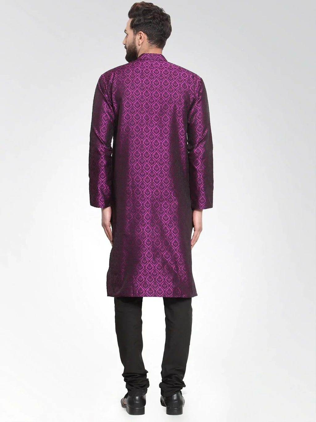 Jompers Men's Purple-Colored & Black Self Design Kurta Only