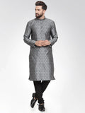 Jompers Men's Silver-Colored & Black Self Design Kurta with Churidar