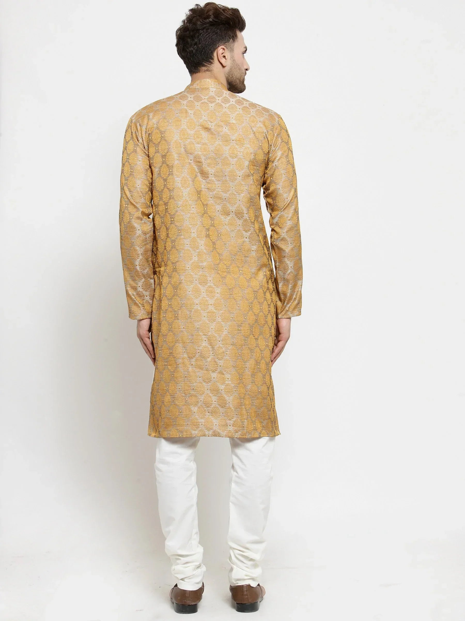 Jompers Men's Silver-Colored & Golden Self Design Kurta Only