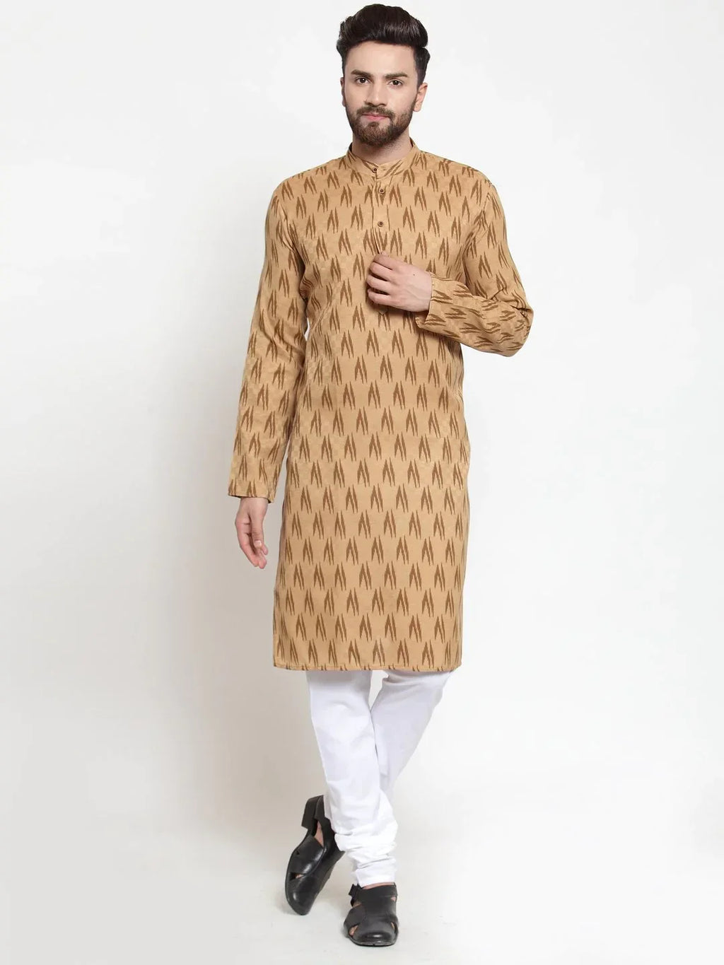 Jompers Men's Brown Printed Kurta with Churidar