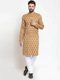 Jompers Men's Brown Printed Kurta with Churidar