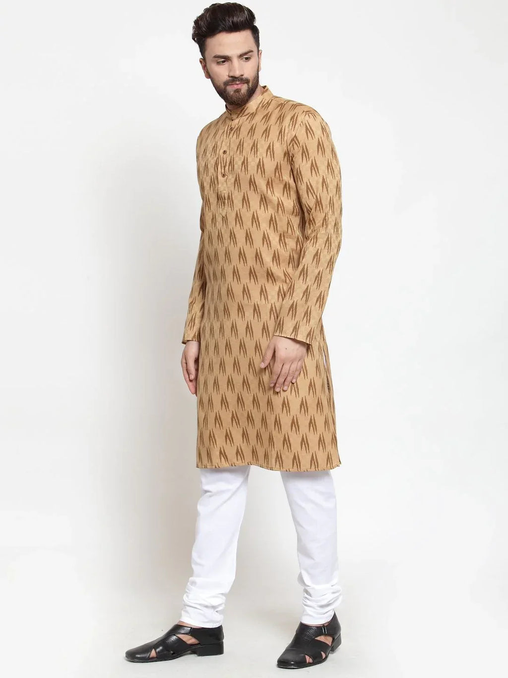 Jompers Men's Brown Printed Kurta with Churidar