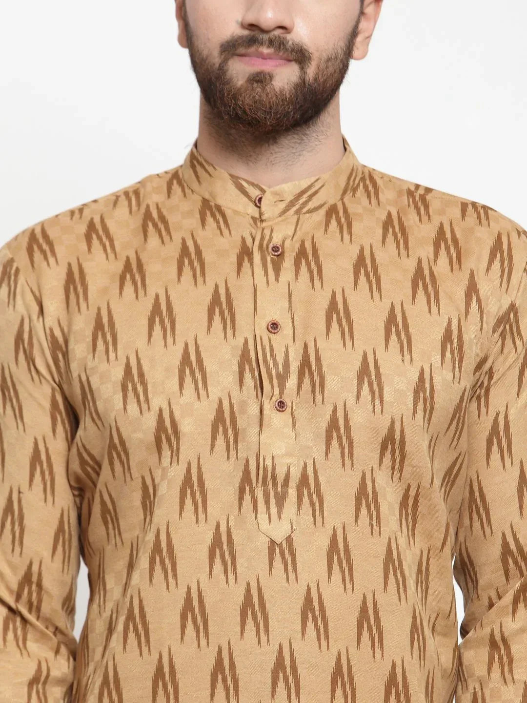 Jompers Men's Brown Printed Kurta with Churidar